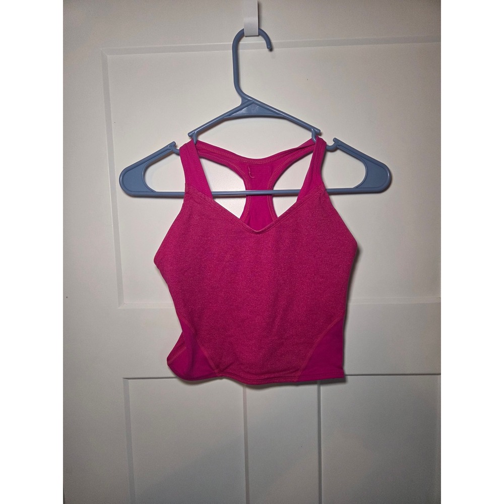 Hind Womens Magenta Pink Racerback Crop Top Athletic Tank Shelf Bra V-Neck